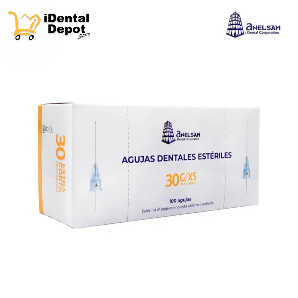 AGUJAS DENTALES ESTERILES 30 EXTRACORTA (0.3X12mm) ANELSAM PAQ C/100