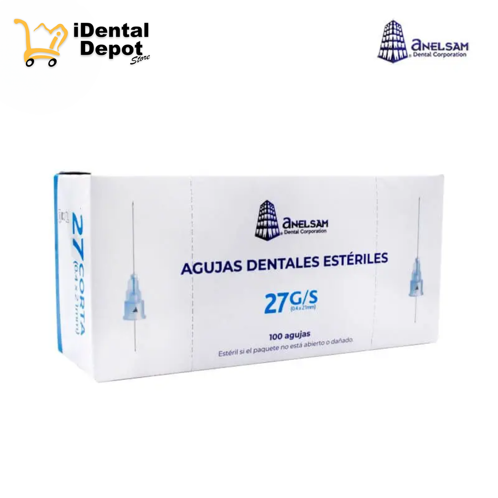 AGUJAS DENTALES ESTERILES 27 CORTA (0.4X21mm) ANELSAM PAQ C/100