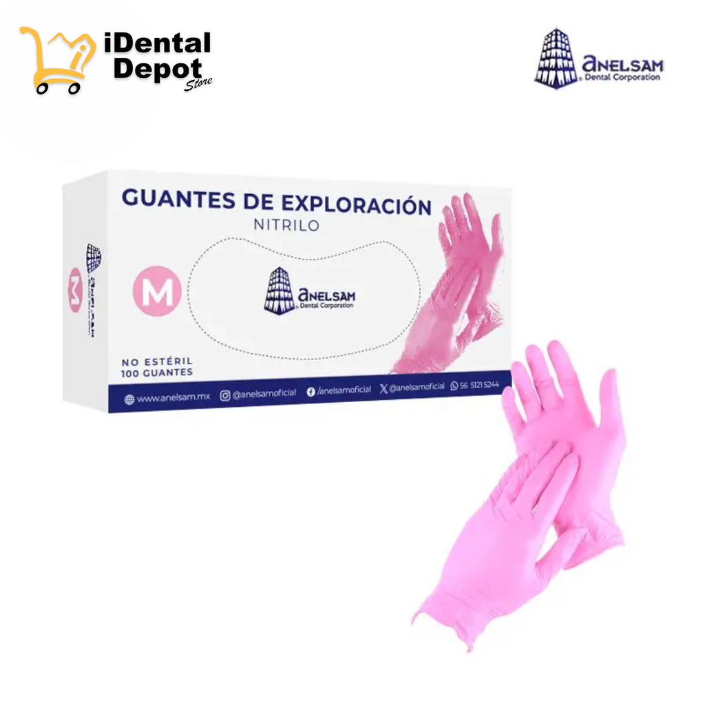 GUANTES ROSAS DE NITRILO MEDIANO CON 100 PIEZAS ANELSAM