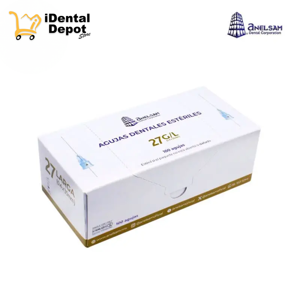 AGUJAS DENTALES ESTERILES 27 LARGA (0.4X35mm) ANELSAM PAQ C/100