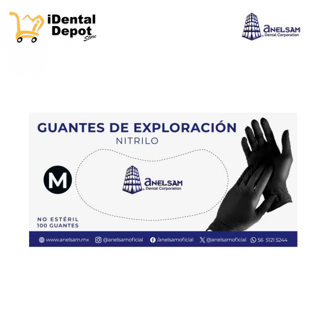 GUANTES NEGROS DE NITRILO MEDIANO CON 100 PIEZAS ANELSAM