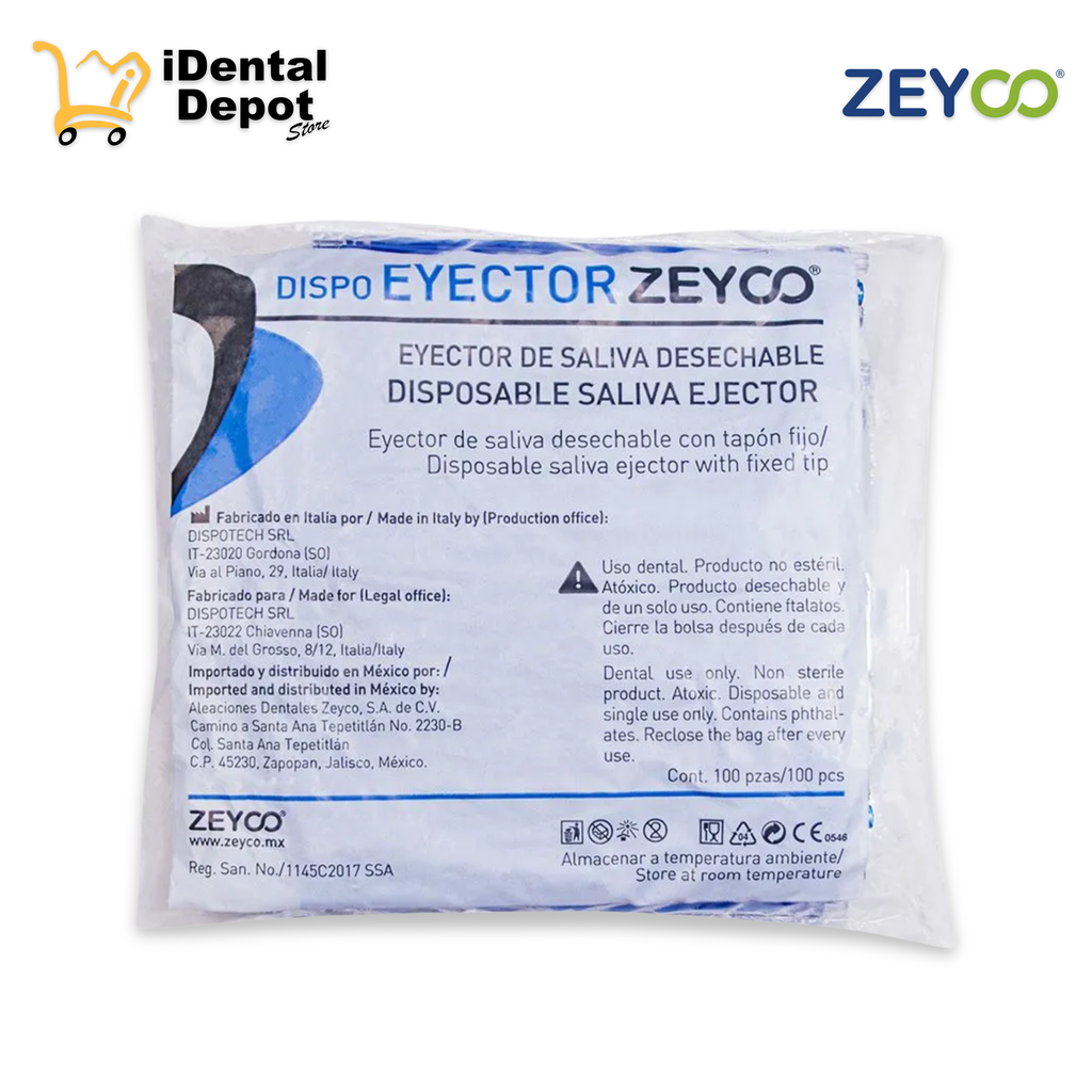 EYECTOR DE SALIVA TRANSPARENTE AZUL ZEYCO BOLSA C/100 PZAS