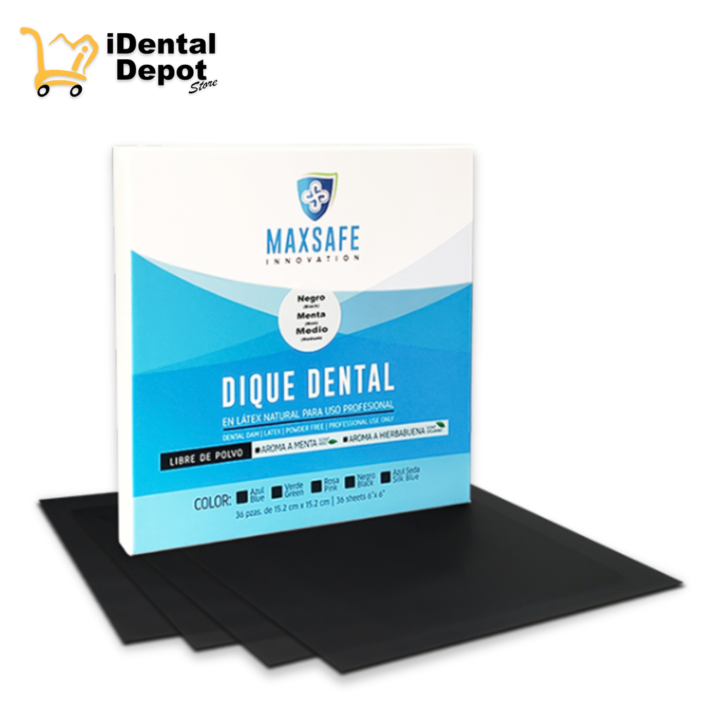 DIQUE DENTAL-NEGRO, MEDIO, MENTA (0.20MM) 6X6 LIBRE DE POLVO