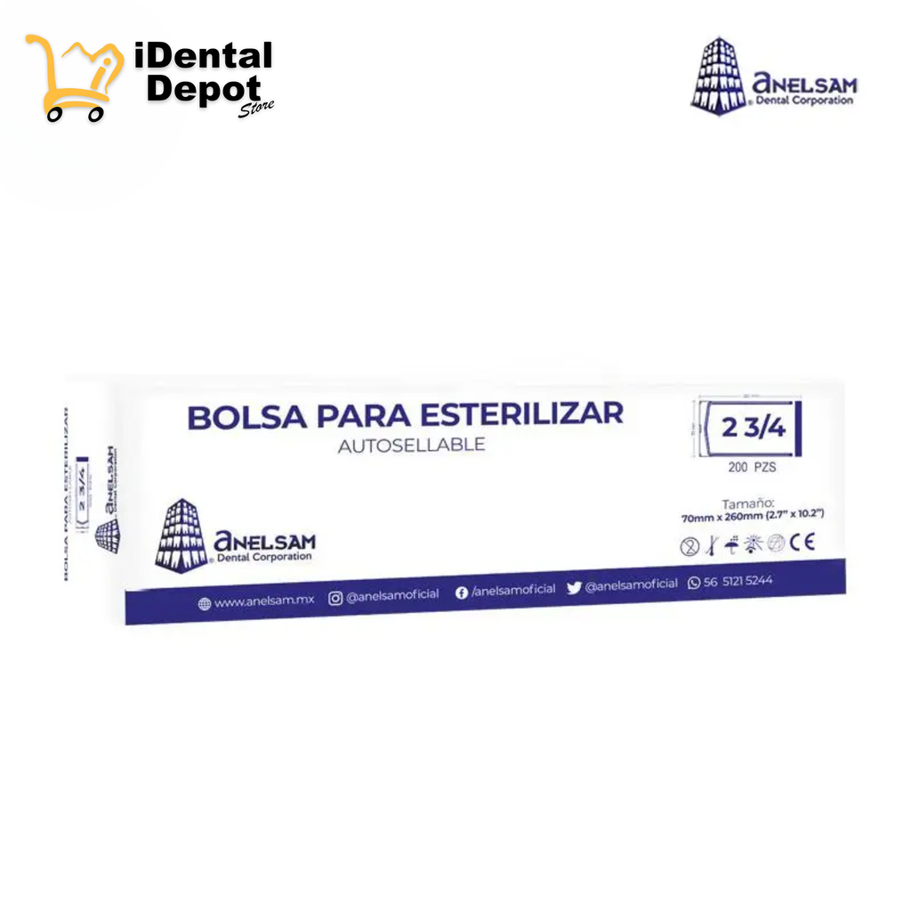 BOLSA PARA ESTERILIZAR 2 3/4 X 10 ANELSAM PAQ C/200