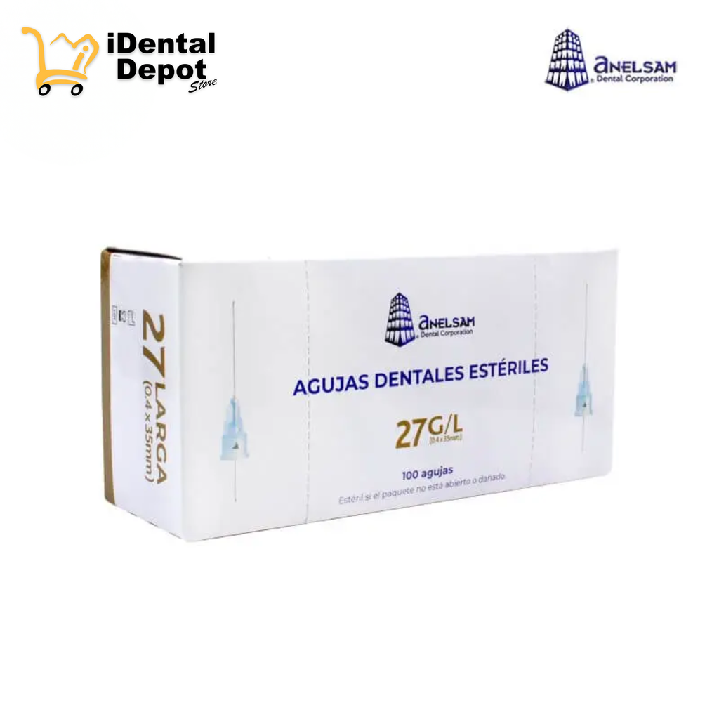 AGUJAS DENTALES ESTERILES 27 LARGA (0.4X35mm) ANELSAM PAQ C/100