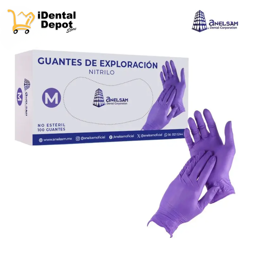 GUANTES MORADOS DE NITRILO MEDIANO CON 100 PIEZAS ANELSAM