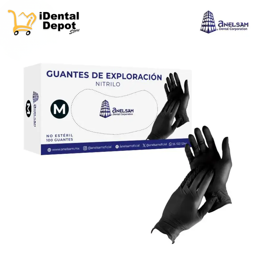 GUANTES NEGROS DE NITRILO MEDIANO CON 100 PIEZAS ANELSAM