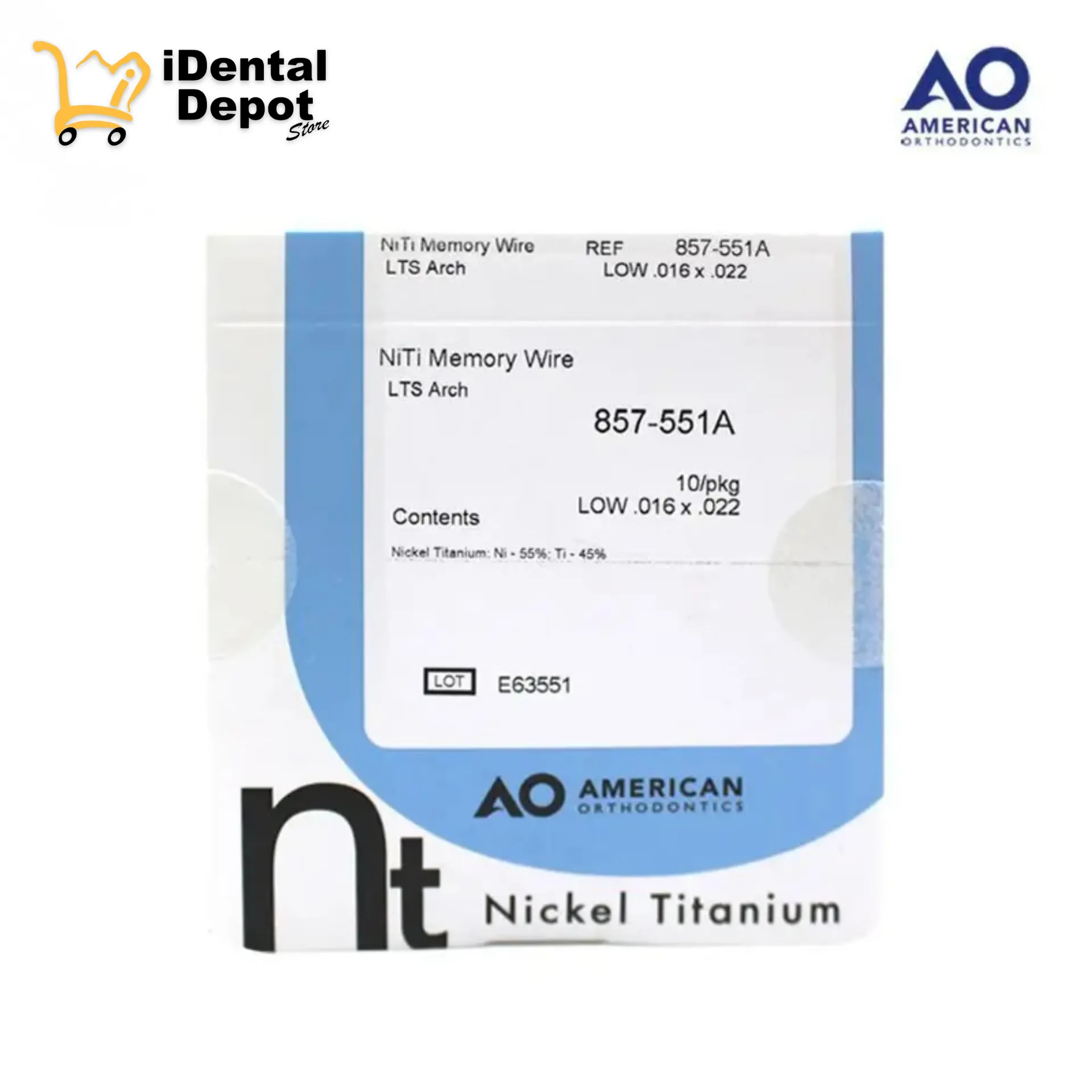 [AO04857-551AP] ARCO NITI .016 X .022 LTS ALEX. INFERIOR PAQ/10
