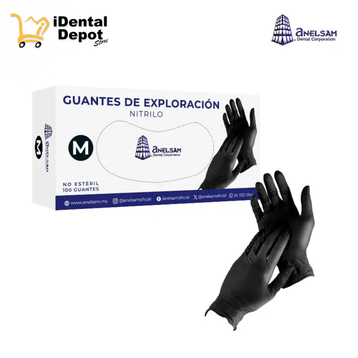 [CRAGANMN] GUANTES NEGROS DE NITRILO MEDIANO CON 100 PIEZAS ANELSAM